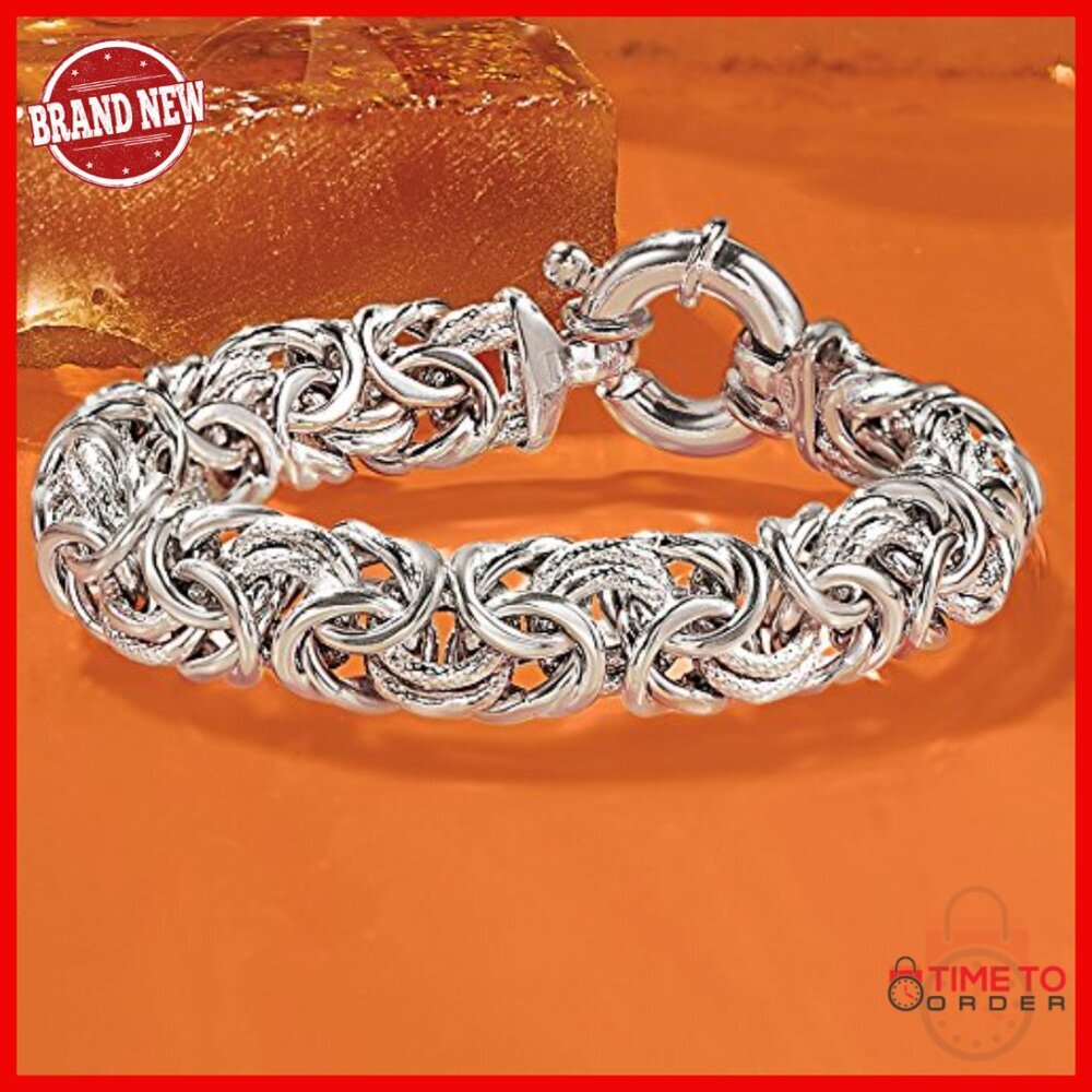 Italian Sterling Silver Byzantine Bracelet, 7 Inch, Textured & Polished - Picture 3 of 7